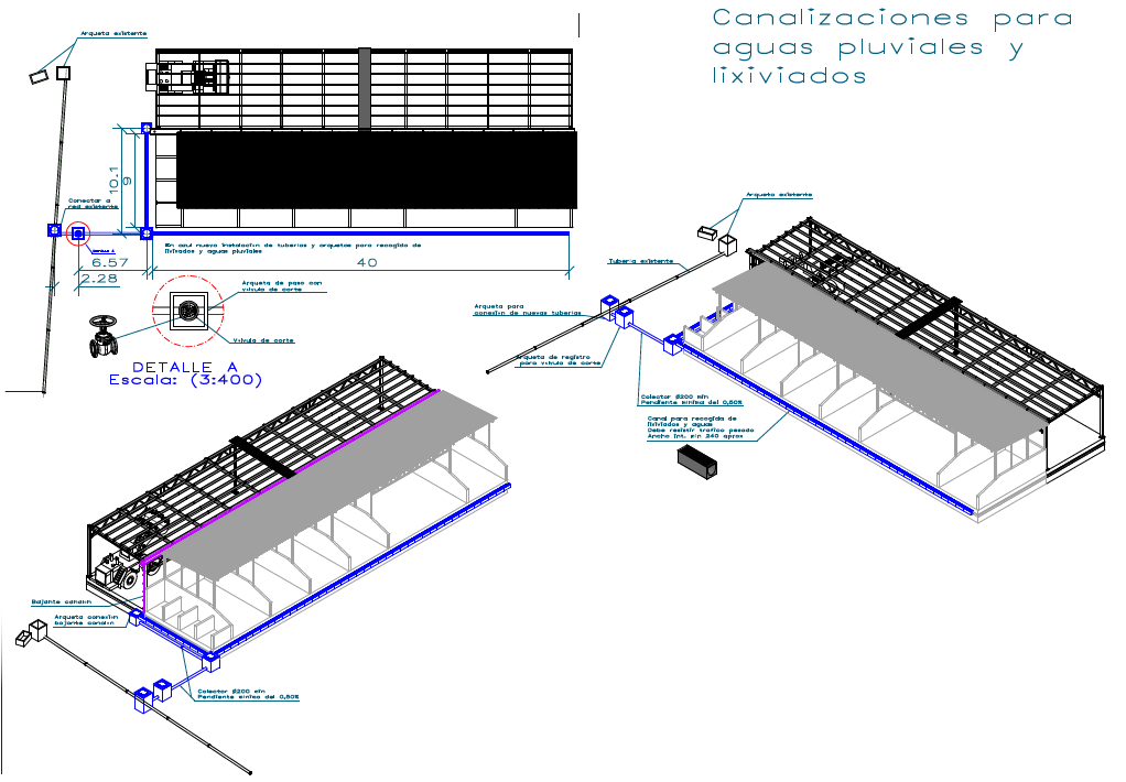 Planos y modelo de una instalación industrial Ecopunto